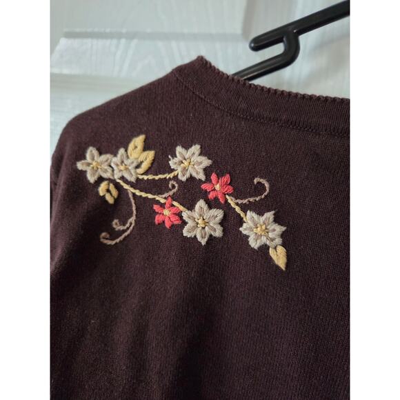 VTG Christopher & Banks XL Hand Embroidered Cardigan Fall Brown Floral - Picture 5 of 7